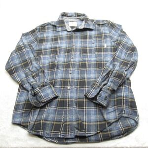 Woolrich Flannel Shirt Mens Medium Blue Plaid Cotton Button Up Long‎ Sleeve
